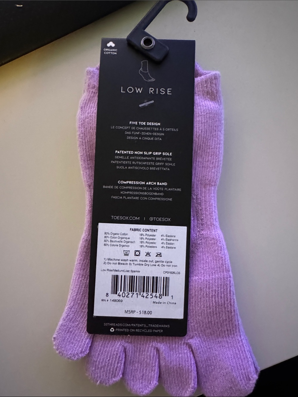 TAVI | Club Pilates - Grip Full Toe Low Rise Toe Sox NWT lilac sparkle - Picture 2 of 2